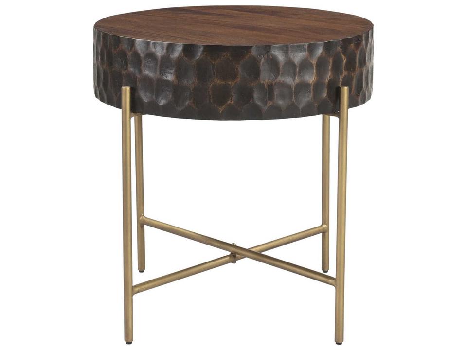 Vallarta 24-Inch Carved Side Table in Two Tone Mango Wood and Bronze