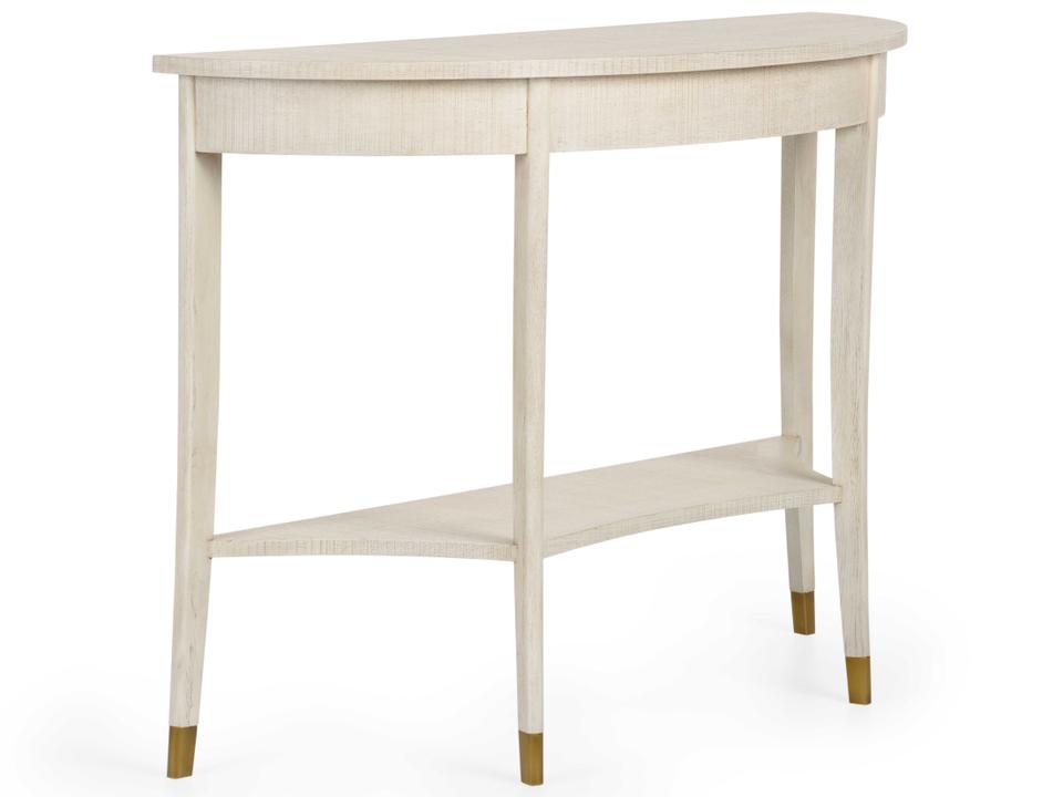 Oaklee Demilune Console Table in Cerused Oak with Antique Brass Accents