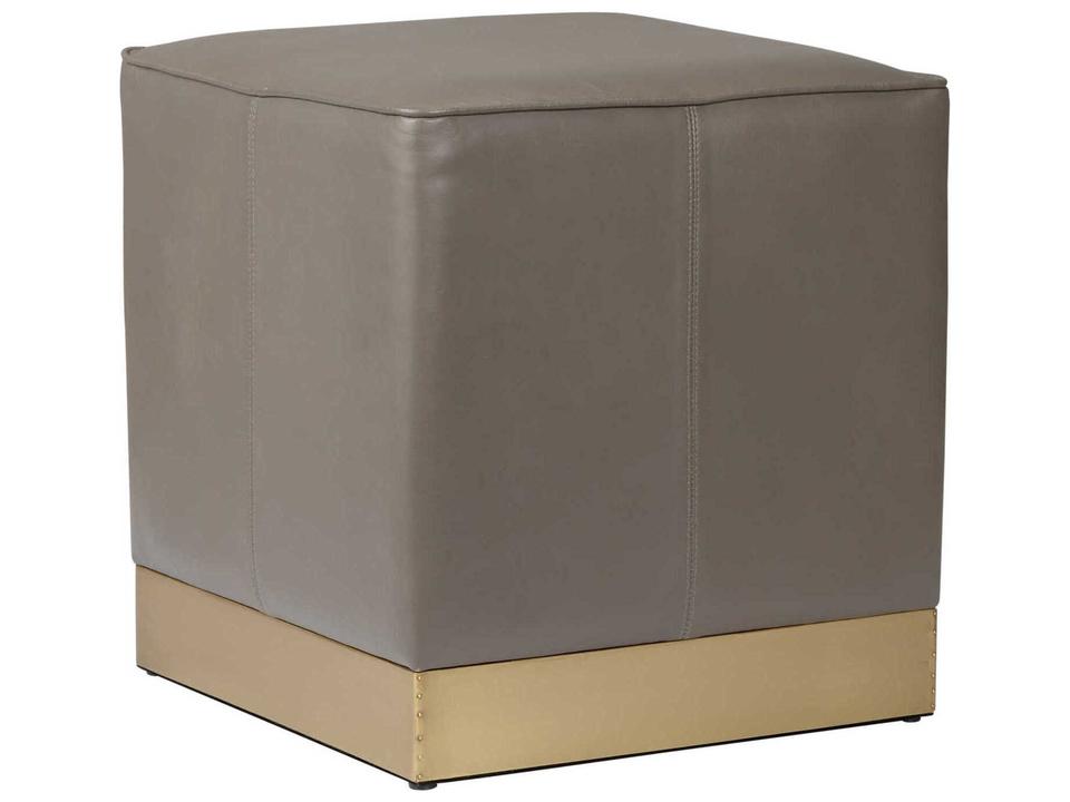 Dorian Gray Leather Accent Stool with Antique Brass Base