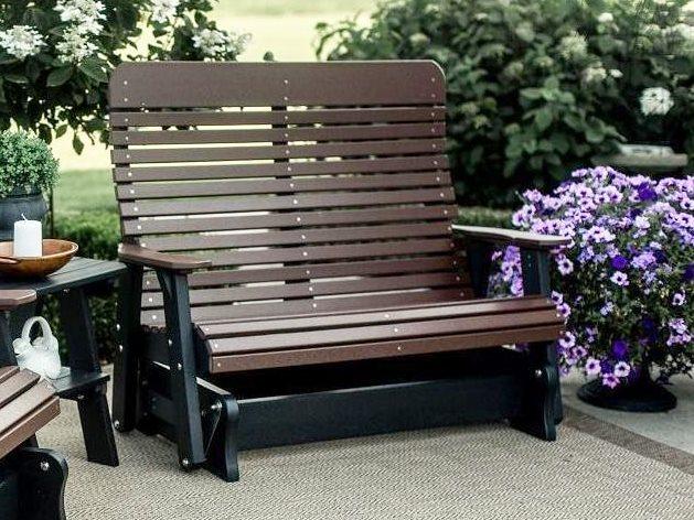 Signature Recycled Plastic Highback Double Glider Loveseat in Dark Gray