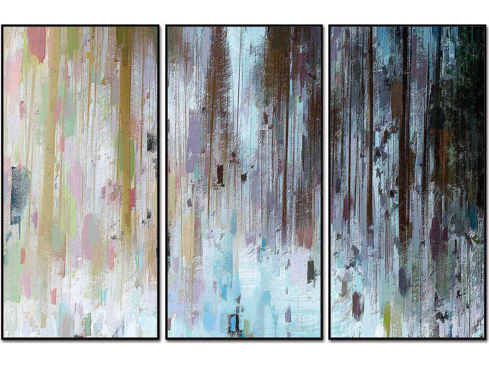 Yoli 3 Piece Canvas Wall Art in Multicolor Abstract Design with Black PS Frame