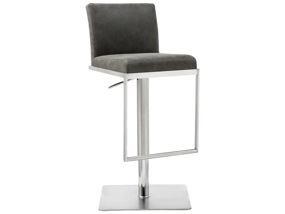Clay Adjustable Bar Stool in Grey Faux Leather with Brushed Stainless Steel Base