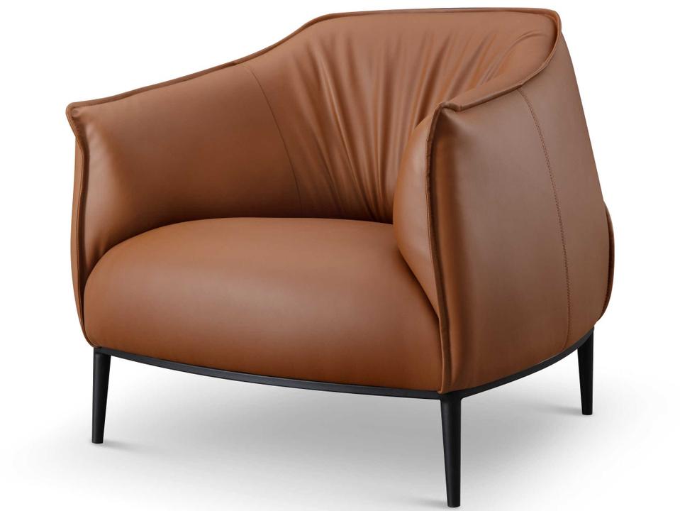 Benbow Accent Chair in Brown Vegan Leather and Sanded Black Steel