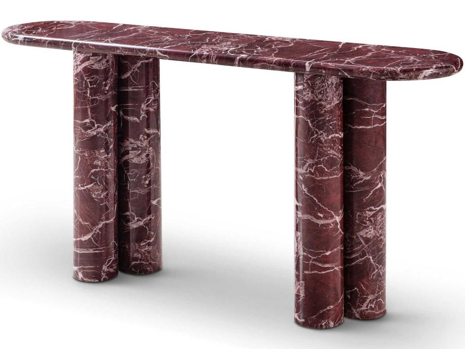 Bianco Oval Console Table in Gloss Red and White Rosso Levanto Marble