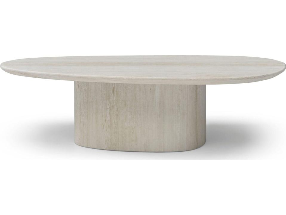 Petra Oval Coffee Table in Beige Travertine Marble with Matte Finish