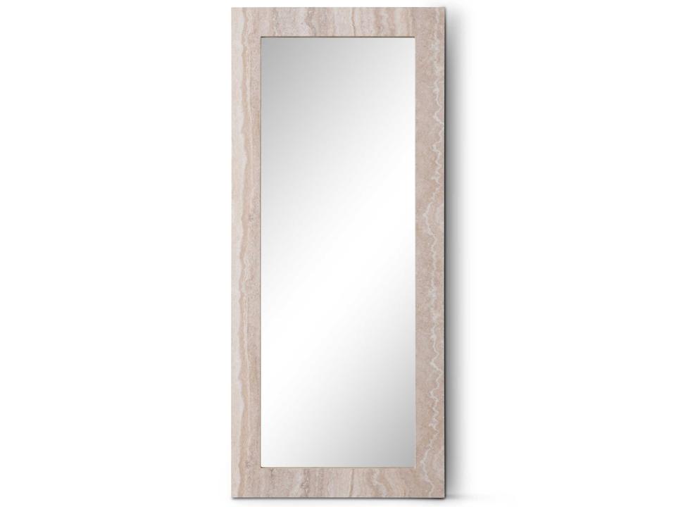 Travia Rectangular Mirror in Matte Beige Faux Travertine
