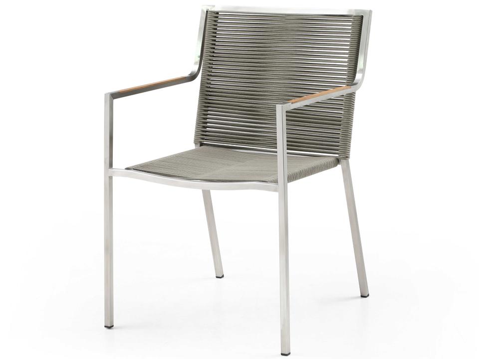 Rhea Outdoor Dining Armchair with Teak and Weaving Rope in Light Brown