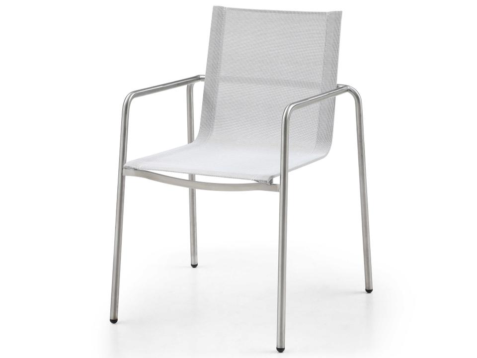 Paola Brushed Stainless Steel Sling Dining Armchair in Light Grey