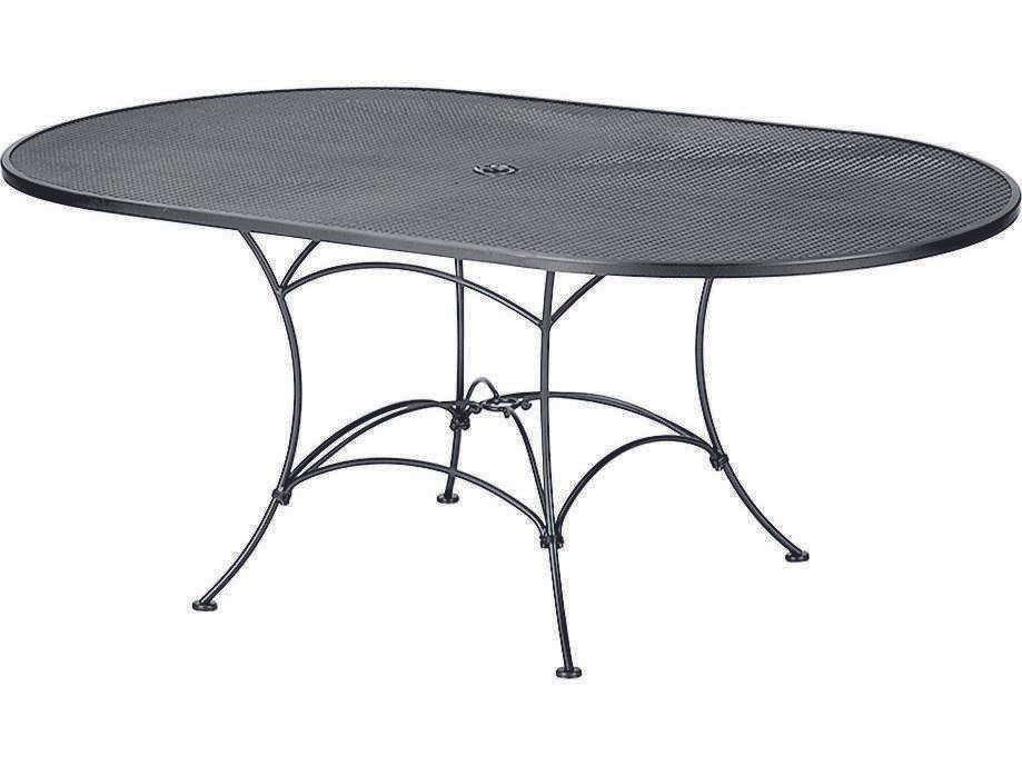 Wrought Iron Mesh Oval Dining Table with Umbrella Hole