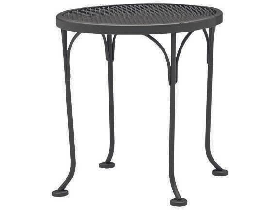 Mesh Top 17 Inch Round Outdoor End Table in Wrought Iron