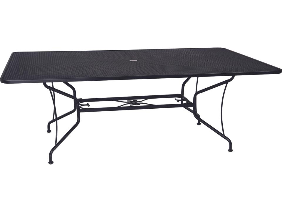 Wrought Iron Mesh Rectangular Dining Table With Umbrella Hole