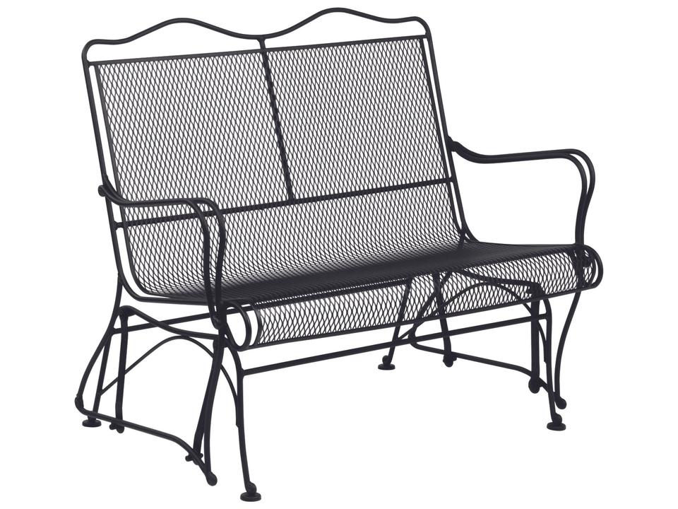 Tucson Mesh Wrought Iron High Back Patio Loveseat Glider with Cushion