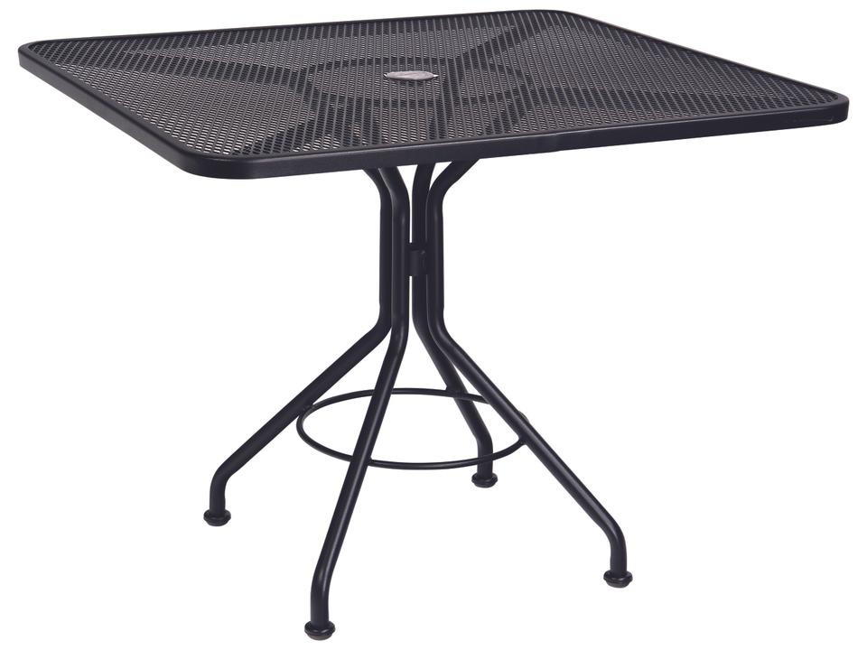 Wrought Iron Mesh Square Patio Bistro Table with Umbrella Hole