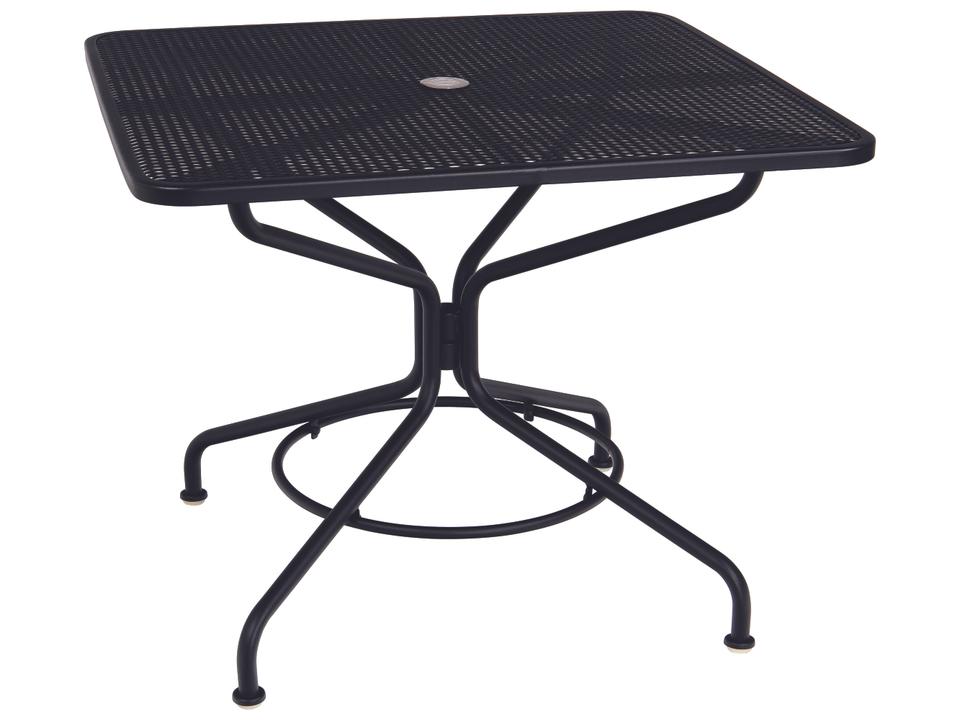 Mesh Wrought Iron Square Patio Dining Table with Umbrella Hole Textured Black