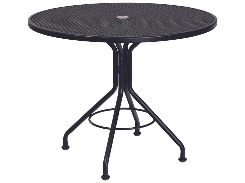 Wrought Iron Mesh Round Outdoor Patio Bistro Table with Umbrella Hole
