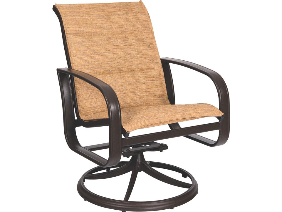 Cayman Isle Padded Sling Swivel Rocker Outdoor Dining Arm Chair