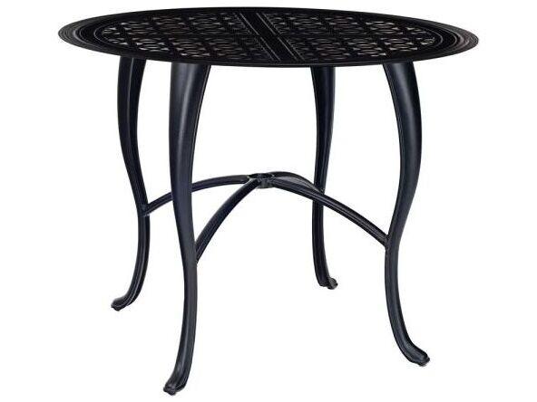 Hampton Cast Aluminum Round Outdoor Patio Counter Height Table with Umbrella Hole in Cabriole Base