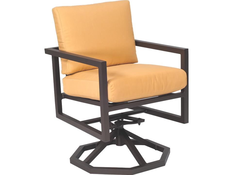 Salona Aluminum Swivel Rocker Cushioned Dining Arm Chair By Joe Ruggiero
