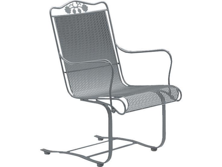 Briarwood Wrought Iron High Back Spring Outdoor Lounge Chair in Glimmer Gray