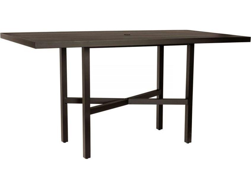 Tri-slat Aluminum Rectangular Outdoor Patio Counter Table with Umbrella Hole