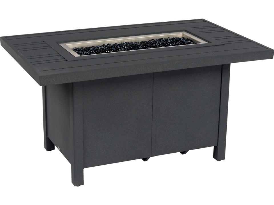 Aluminum Rectangular Tri-Slat Top Chat Height Outdoor Fire Pit Table