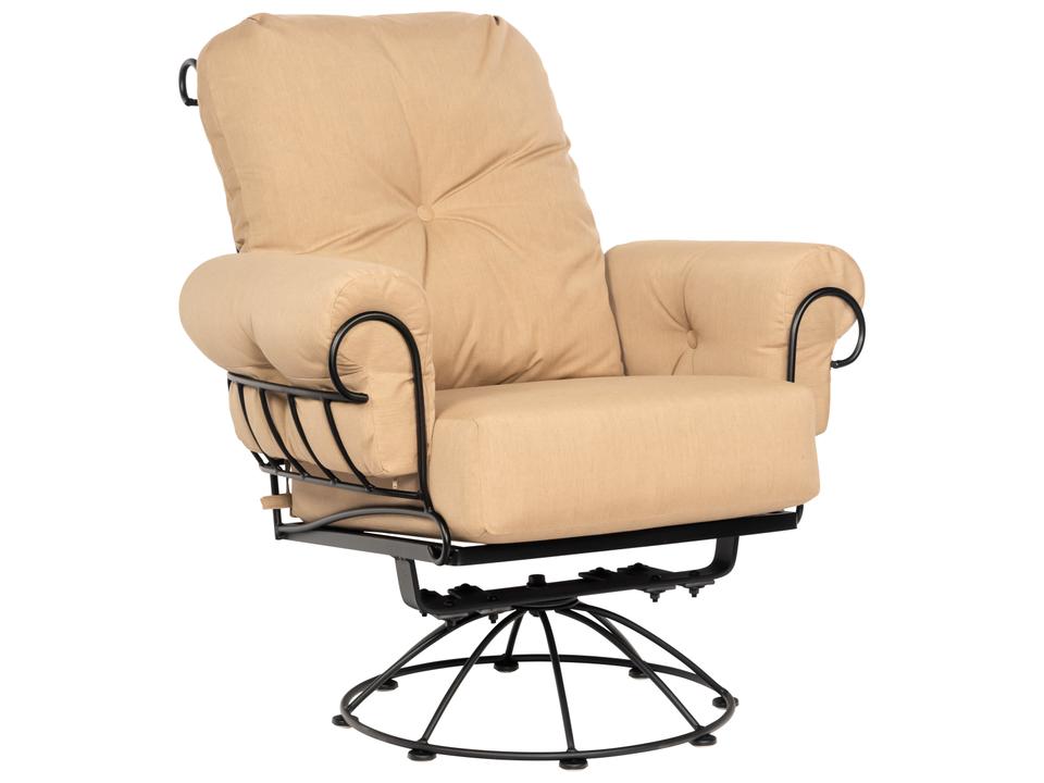 Terrace Wrought Iron Swivel Rocker Outdoor Lounge Chair in Textured Black