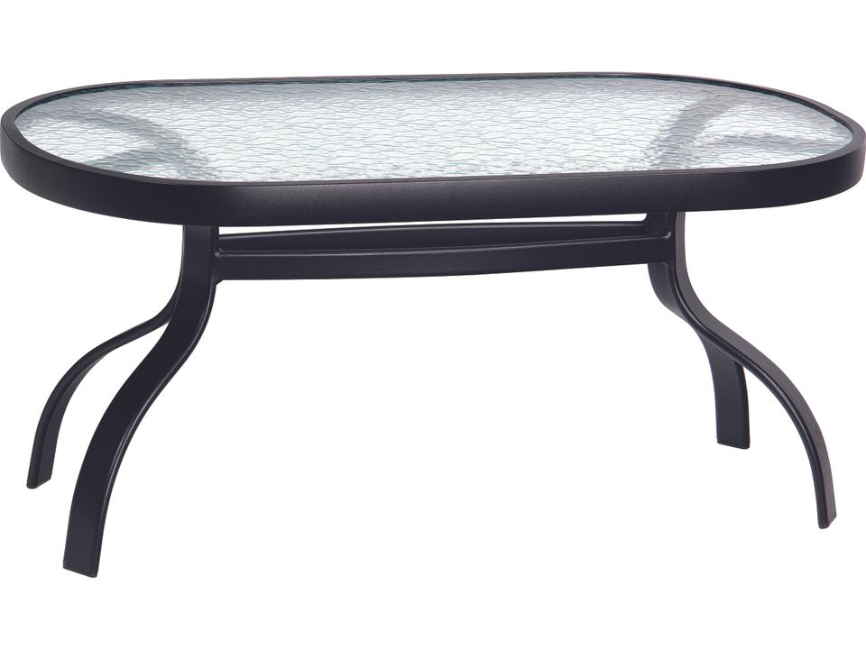 Deluxe Oval Obscure Glass Top Outdoor Coffee Table in Aluminum