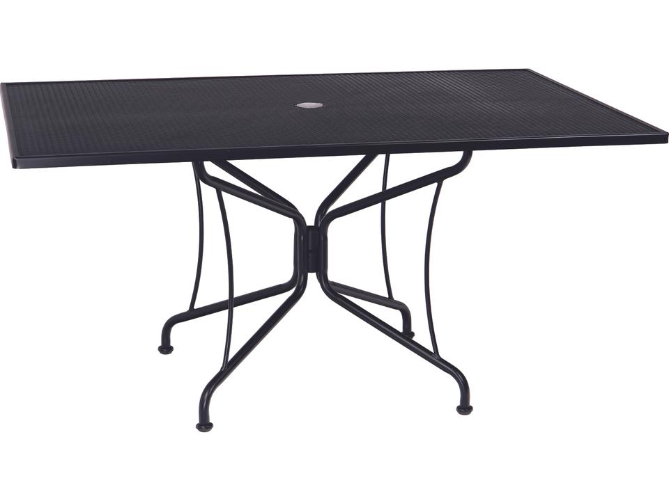 Wrought Iron Mesh Rectangular 8-Spoke Outdoor Dining Table with Umbrella Hole