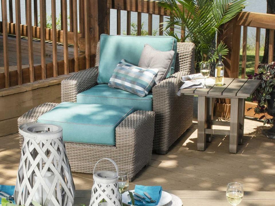 Whitecraft Augusta Wicker Aged Teak Patio Lounge Set