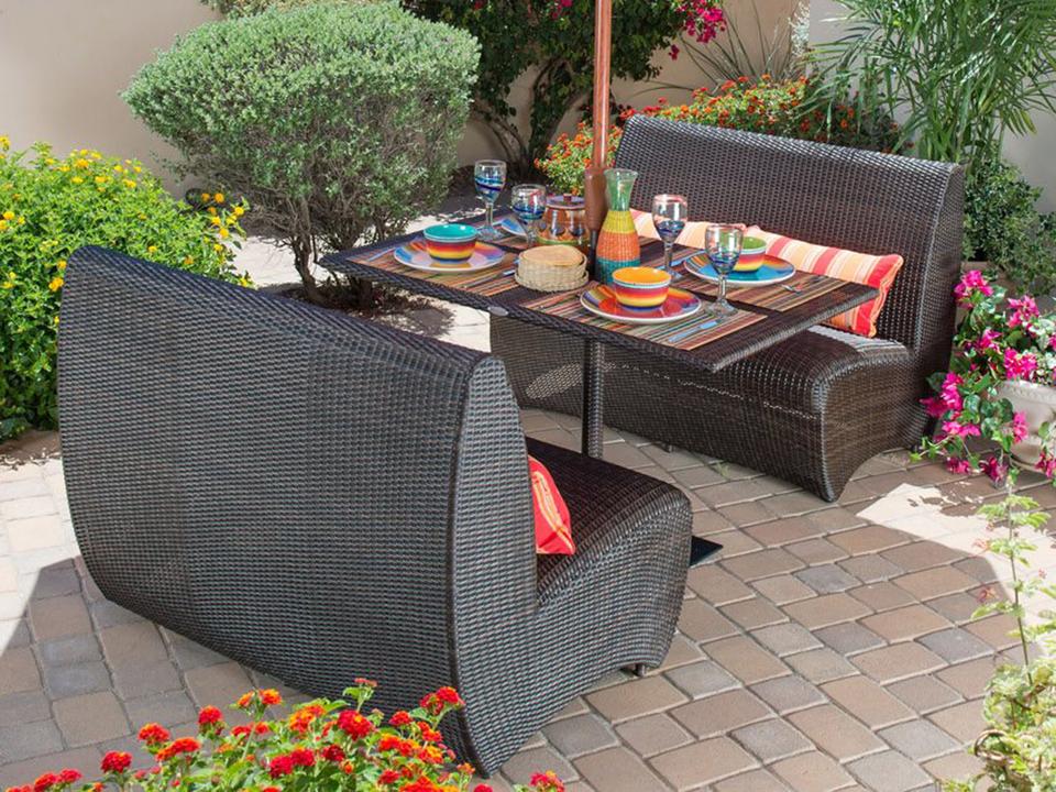 Whitecraft All Weather Wicker Banquette Outdoor Patio Dining Set