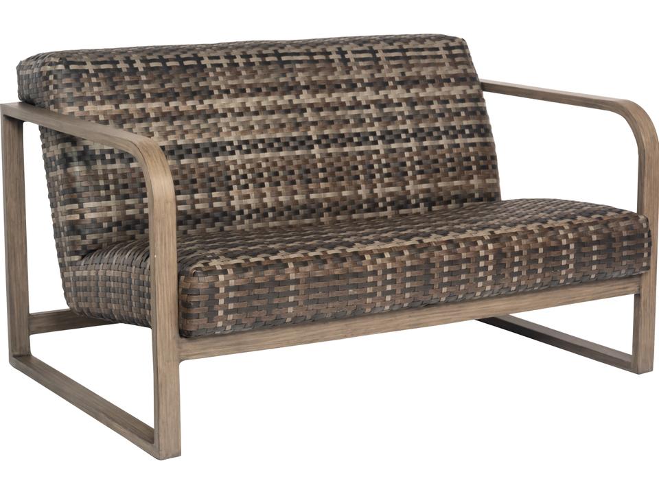 Reunion Outdoor Wicker Loveseat Sofa in Mixed Brown Calico