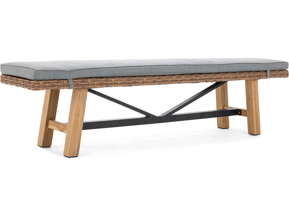 Truss Quick Ship Outdoor Patio Bench with Vintage Earth Wicker and Cushion