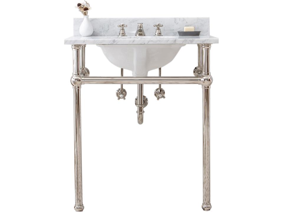 Embassy 30 Inch Single Wash Stand Carrara Marble Top Polished Nickel