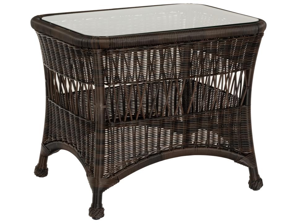 Sommerwind Wicker Rectangular Glass Top Patio End Table in Chocolate