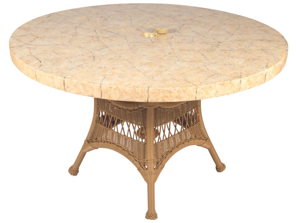 Sommerwind Wicker 48-Inch Round Stone Top Dining Table with Umbrella Hole