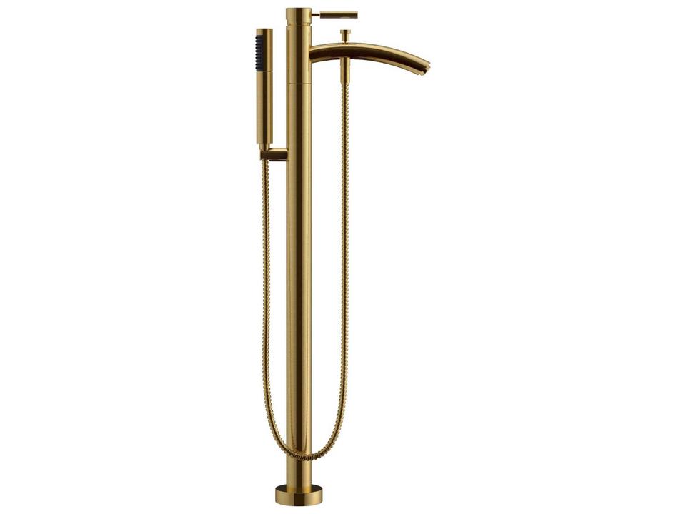 Taron Floor Mounted Tub Filler With Hand Shower in Brushed Gold