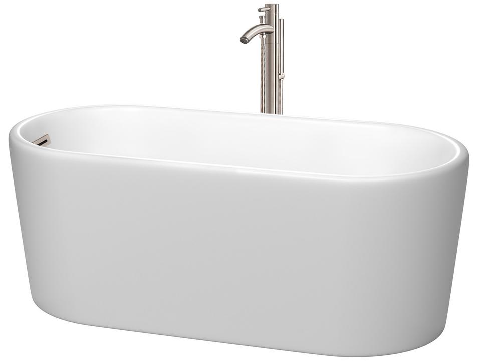 Ursula 59-Inch Freestanding Soaking Bathtub in Matte White with Integrated Trim