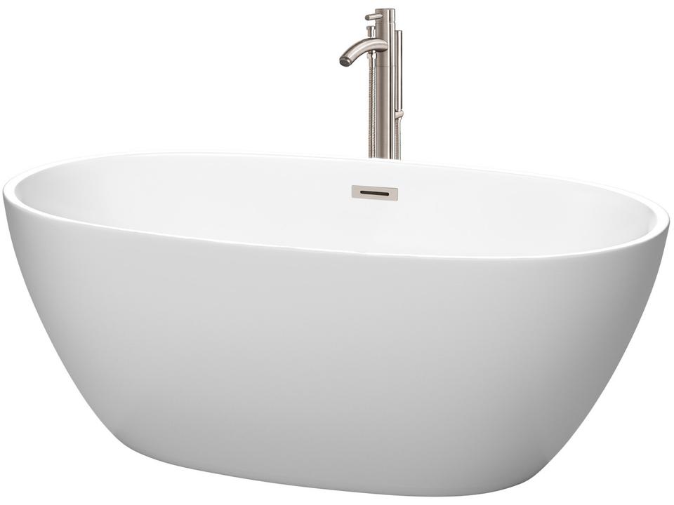 Juno Freestanding Bathtub in Matte White with Floor Mounted Faucet