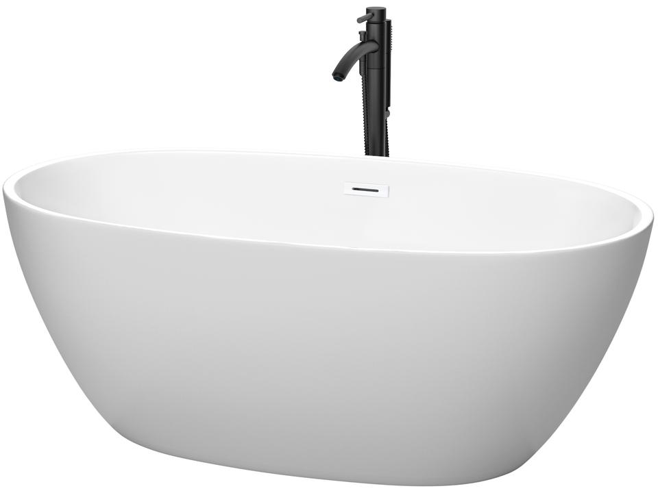 Juno 59 Inch Freestanding Soaking Bathtub in Matte White Acrylic