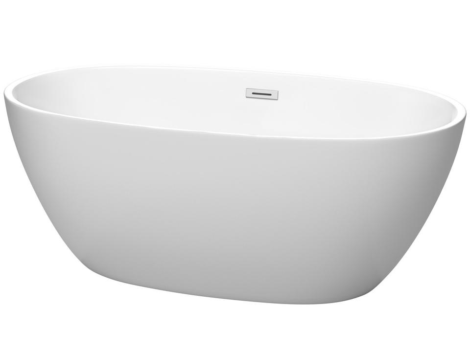 Juno 59 Inch Freestanding Oval Soaking Bathtub in Matte White Acrylic