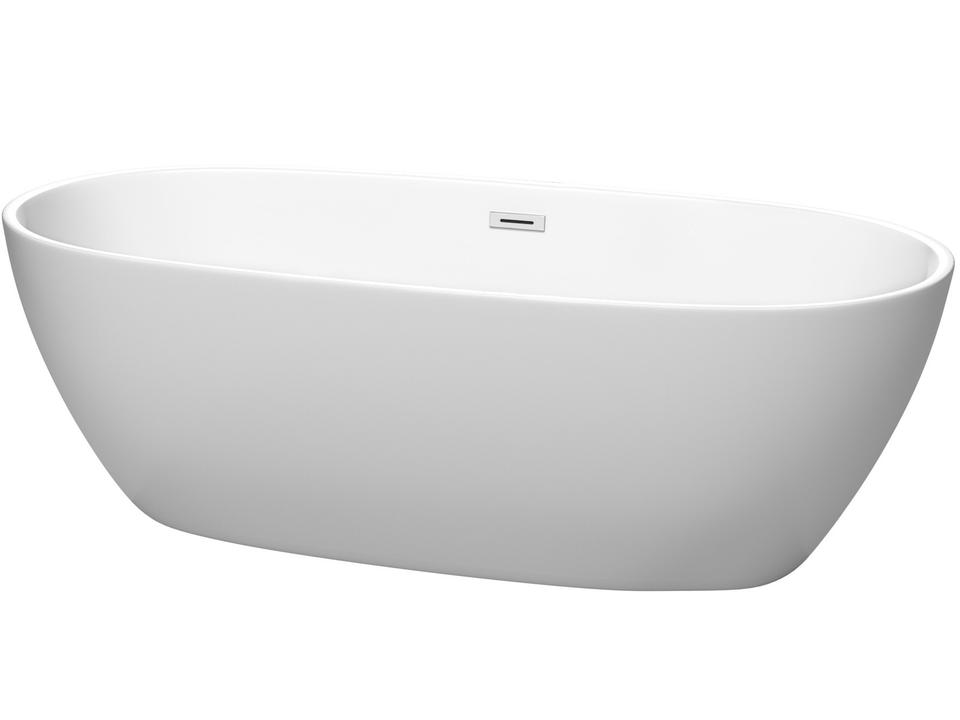 Juno 71-Inch Freestanding Soaking Bathtub in Matte White Acrylic