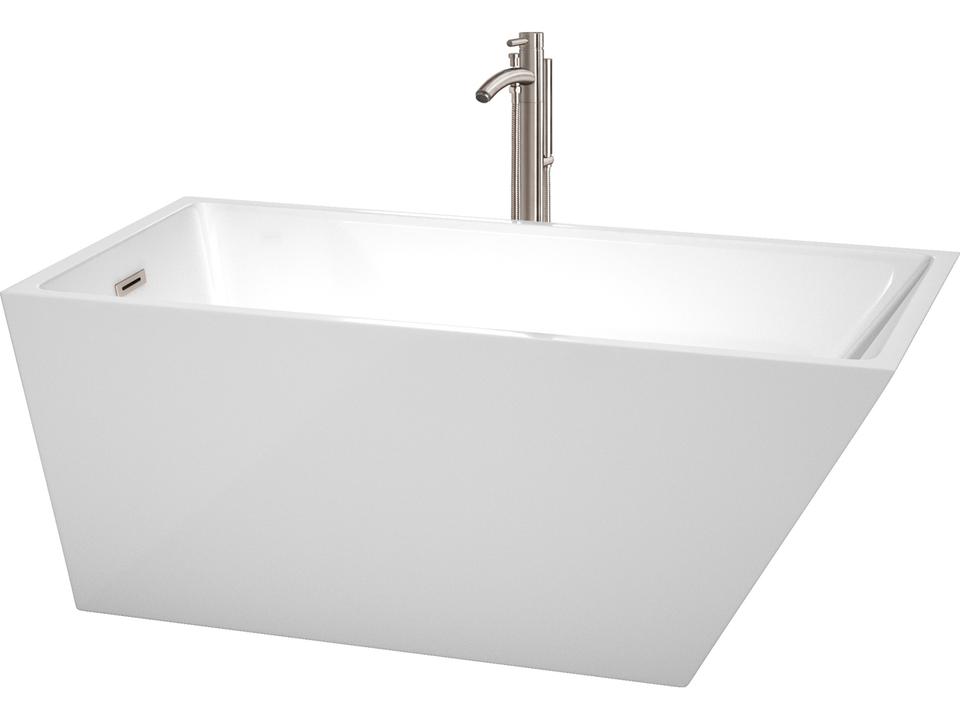 Hannah Freestanding Soaking Bathtub in White Acrylic with Floor Mounted Faucet