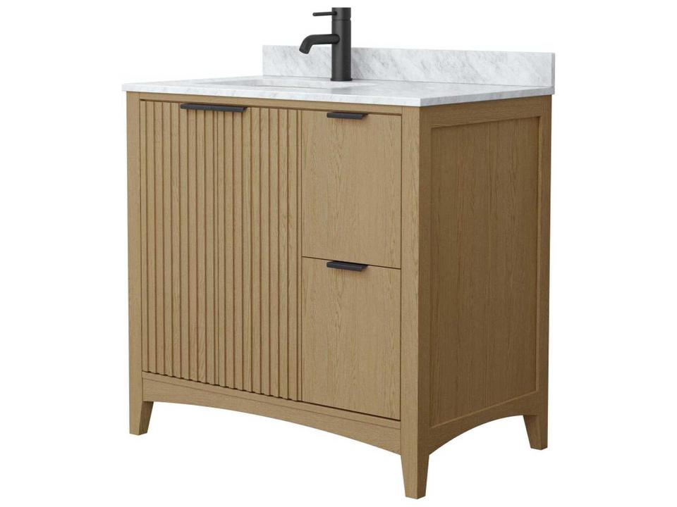 Palmilla 36-Inch Single Freestanding Bathroom Vanity in Wood Veneer with Reeded Panel Doors