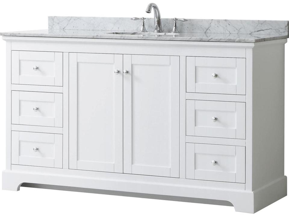 Avery 60-Inch Freestanding Single Sink Bathroom Vanity in White Carrara Marble