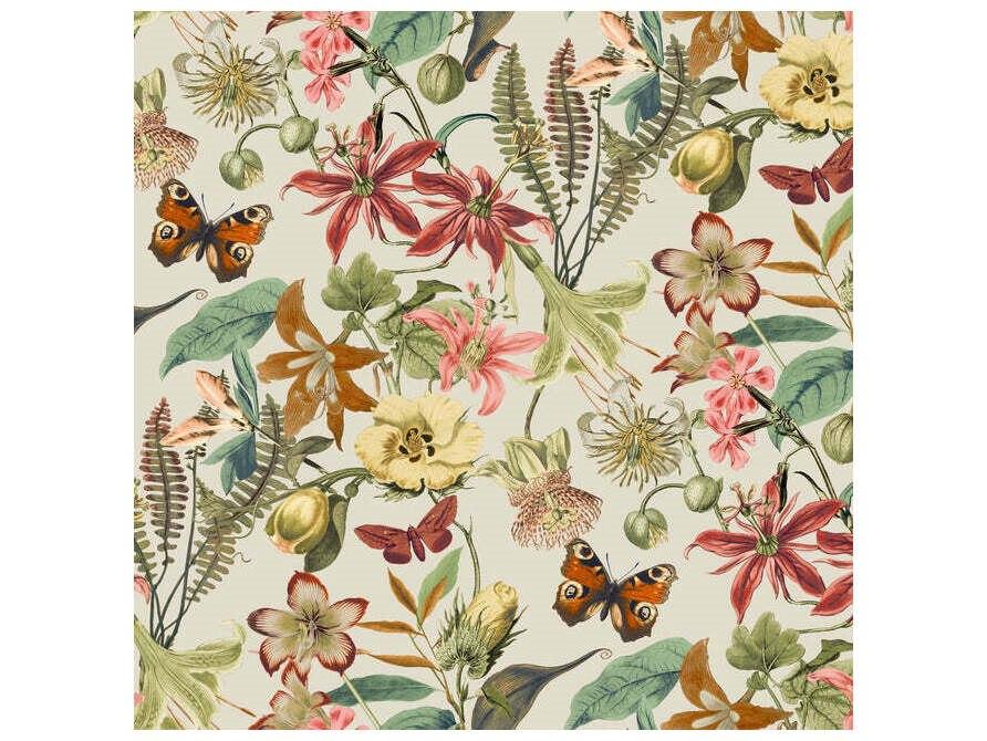 Blooms Light Taupe & Coral Wallpaper