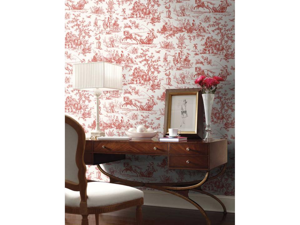 Grandmillennial Red Seasons Toile Wallpaper
