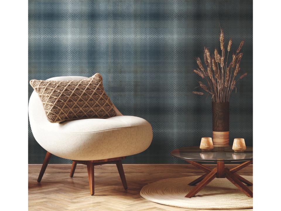 Ronald Redding Traveler Blue Sterling Plaid Wallpaper