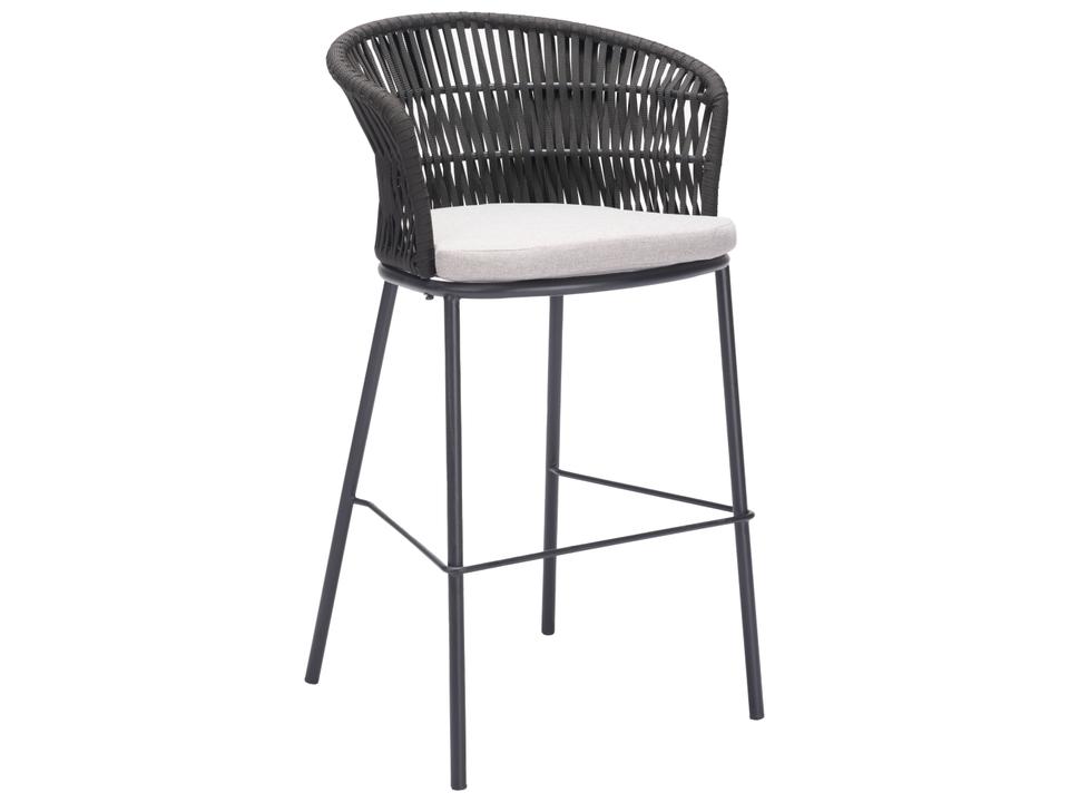 Bar Black Steel Cushion Side Stationary Patio Stool Set of 2