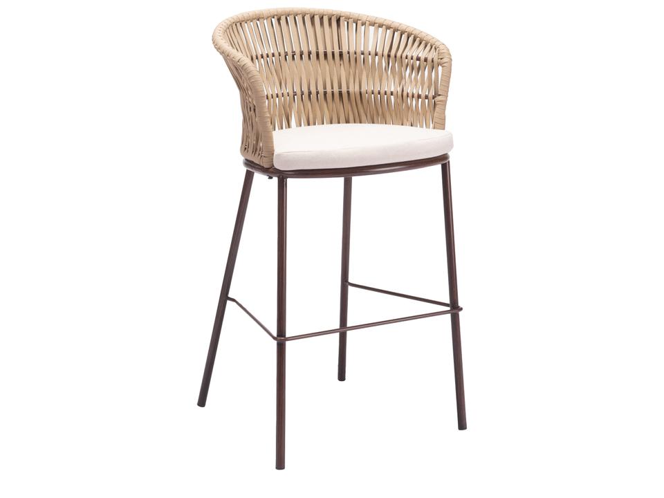 Bar Natural Steel Cushion Side Stationary Stool Set of 2