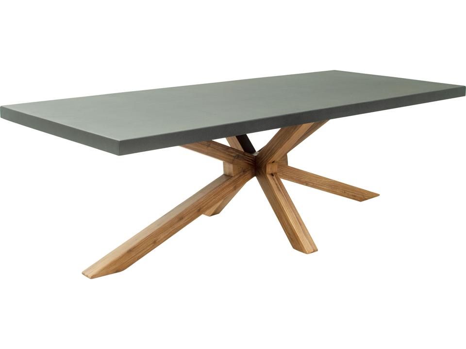 Suan 95-Inch Rectangle Dining Table in Gray Faux Concrete and Brushed Acacia Wood